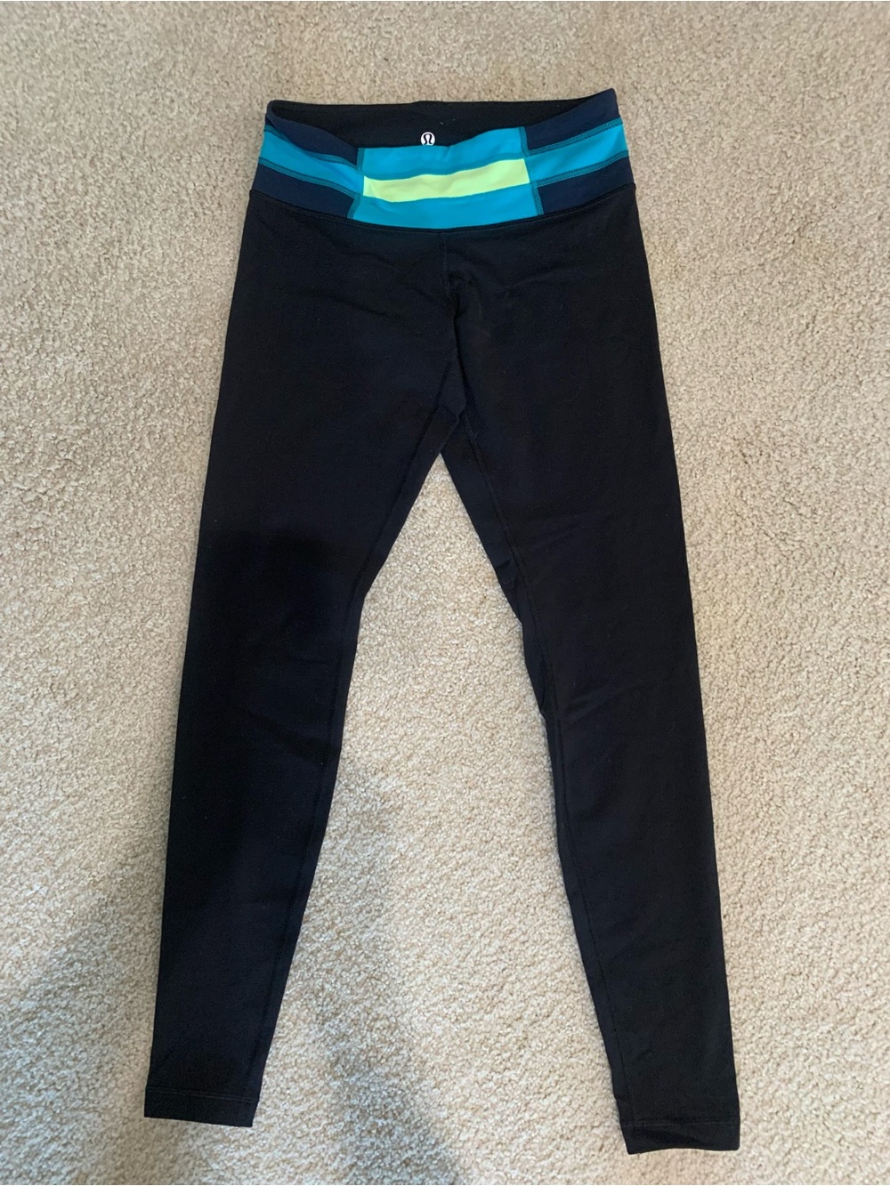 lululemon athletica Black Leggings with Teal Stripe Waistband